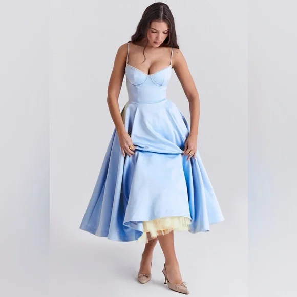 House of CB Mademoiselle Cinderella Blue Tulle Midi Dress Large - Picture 4 of 9